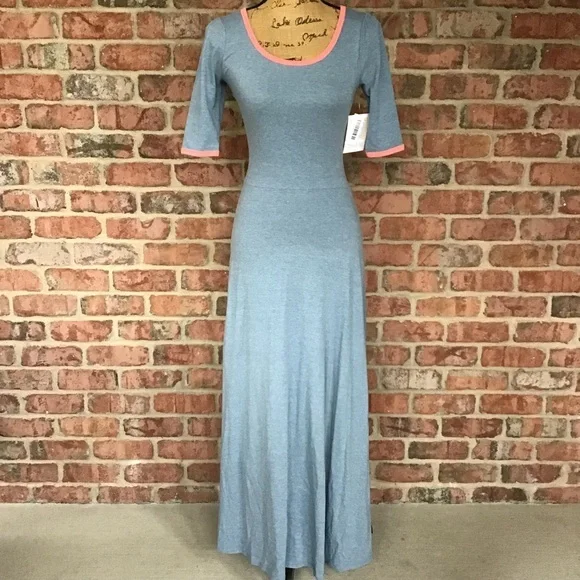 LuLaRoe | Dresses | Maxi Aline Dress Lularoe Ana Xs 24 Blue Pink Ringer Nwt  | Poshmark